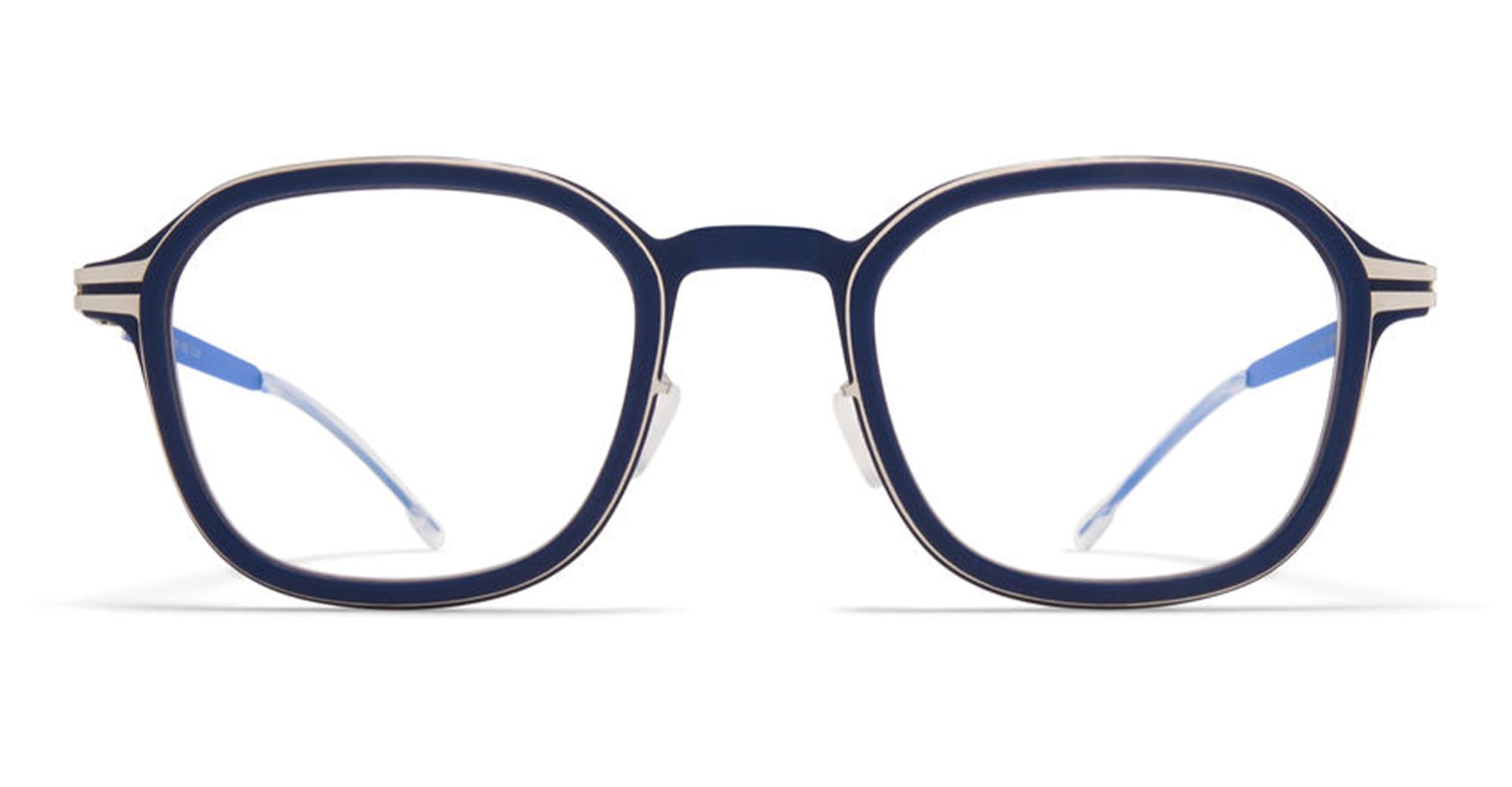  Shiny Silver RX - stainless steel - shape Squared - Blue Navy - EYEWEAR - EYEGLASSES - Unisex,Uomo,Donna,Women,Men - lens Clear - Made In Germany