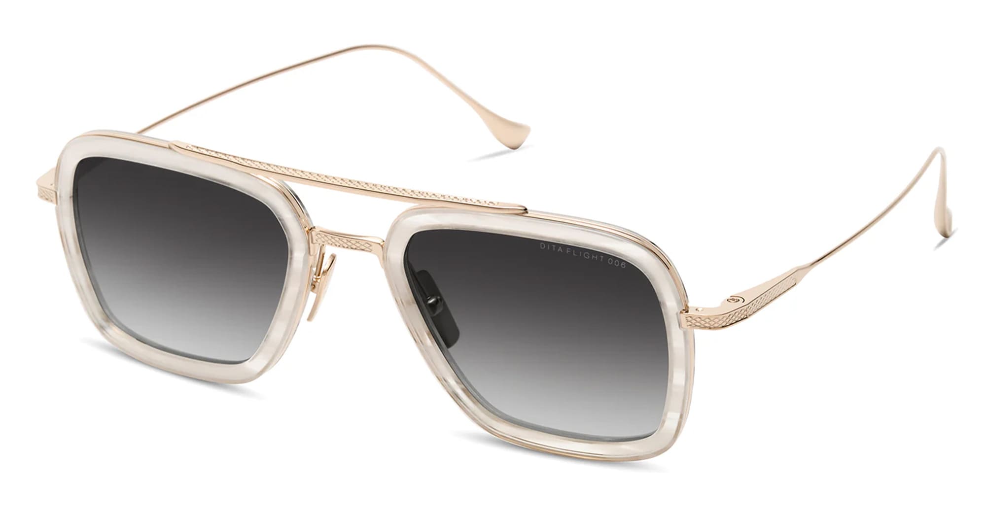  WHITE GOLD - titanium, acetate - shape Pilot - Gold, White - EYEWEAR - SUNGLASSES - Unisex,Uomo,Donna,Women,Men - lens Gradient grey - Made In Japan