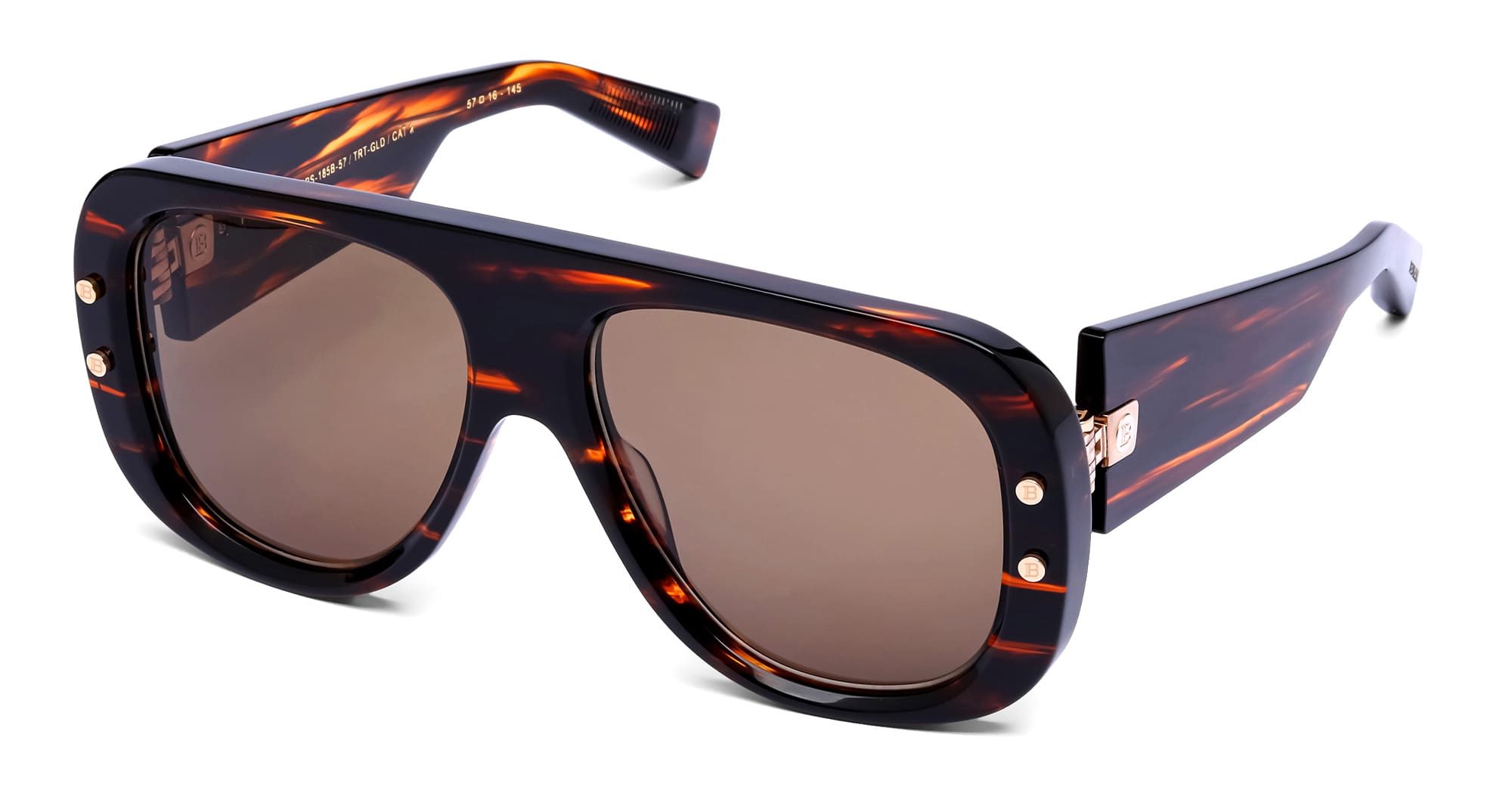 Ottica Mondello Roma - Balmain - BPS-185B-57 - PULSE - BROWN SWIRL / 12K GOLD - Acetate - shape Aviator - brown, gold - EYEWEAR - SUNGLASSES - Unisex,Uomo,Donna,Women,Men - lens Brown - Made In Japan