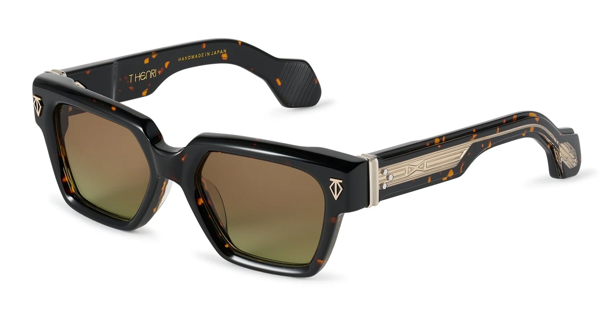 Ottica Mondello Roma - T HENRI - UAE - UTOPIA - PETRA - Acetate - shape Squared - Havana - EYEWEAR - SUNGLASSES - Unisex,Uomo,Donna,Women,Men - lens Gradient green - Made In Japan