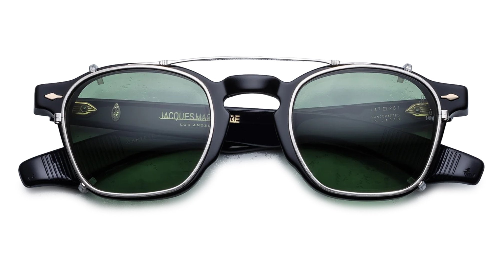 Ottica Mondello Roma - Jacques Marie Mage - JMMZPXCP-41 - ZEPHIRIN 47 CLIP ON 2 - SILVER - Titanium - shape Squared - Silver - EYEWEAR - SUNGLASSES - Unisex,Uomo,Donna,Women,Men - lens Green - Made In Japan