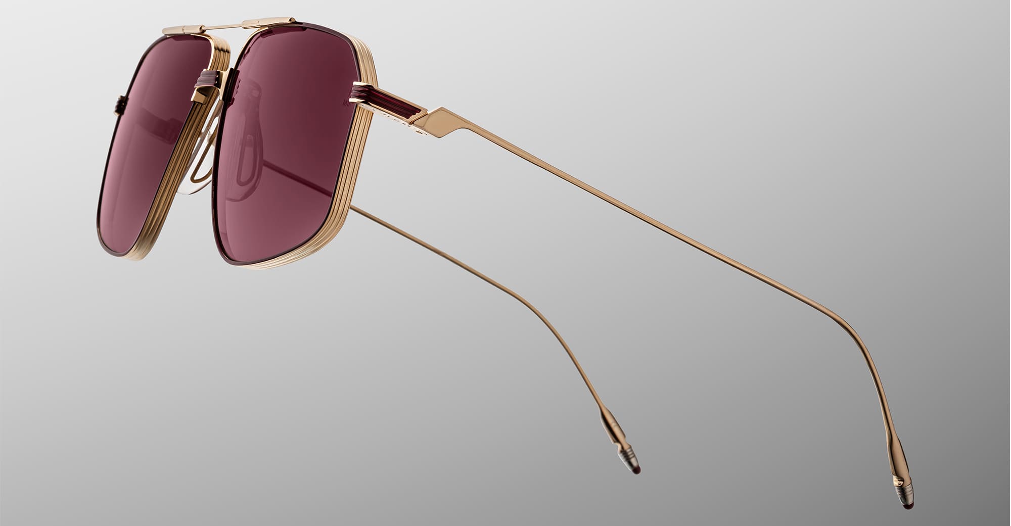 Ottica Mondello Roma - Jacques Marie Mage - JMMJG-22 - JAGGER - CHAMPAGNE - Titanium - shape Aviator - light gold - EYEWEAR - SUNGLASSES - Uomo,Men - lens burgundy - Made In Japan
