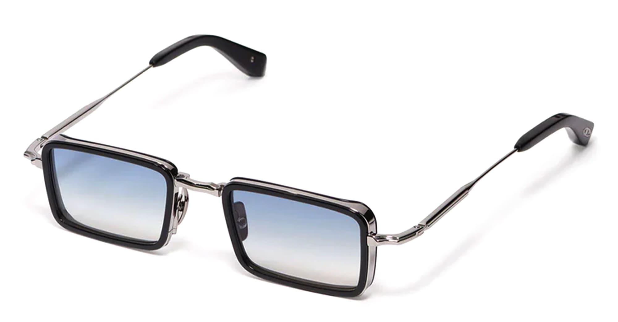 Ottica Mondello Roma - John Dalia - PIERCE-C107 - PIERCE - C107 Shiny Black / Ruthenium Plated - Metal - shape Rectangular - Black, gold - EYEWEAR - SUNGLASSES - Unisex,Uomo,Donna,Women,Men - lens Gradient blue - Made In France