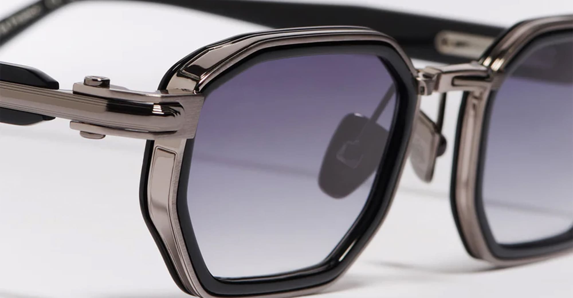 Ottica Mondello Roma - John Dalia - AXEL-C420 - AXEL - C420 Shiny Black / Brushed Ruthenium - Metal - shape Rectangular - Ruthenium - EYEWEAR - SUNGLASSES - Unisex,Uomo,Donna,Women,Men - lens Gradient blue - Made In France