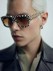 Ottica Mondello Roma - T HENRI - VLAF - VALOUR - FINISHLINE - Acetate - shape Squared - black, white - EYEWEAR - SUNGLASSES - Unisex,Uomo,Donna,Women,Men - lens orange - Made In Japan