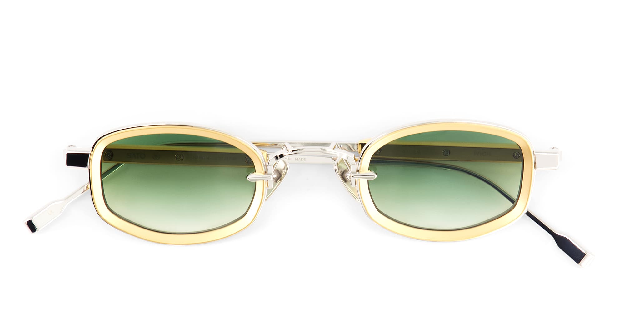 Ottica Mondello Roma - Sato - Aquila-P-YG-1 - AQUILA - PLATINUM / YELLOW GOLD - Acetate, titanium - shape Oval - silver, gold - EYEWEAR - SUNGLASSES - Unisex,Uomo,Donna,Women,Men - lens Gradient green - Made In Japan