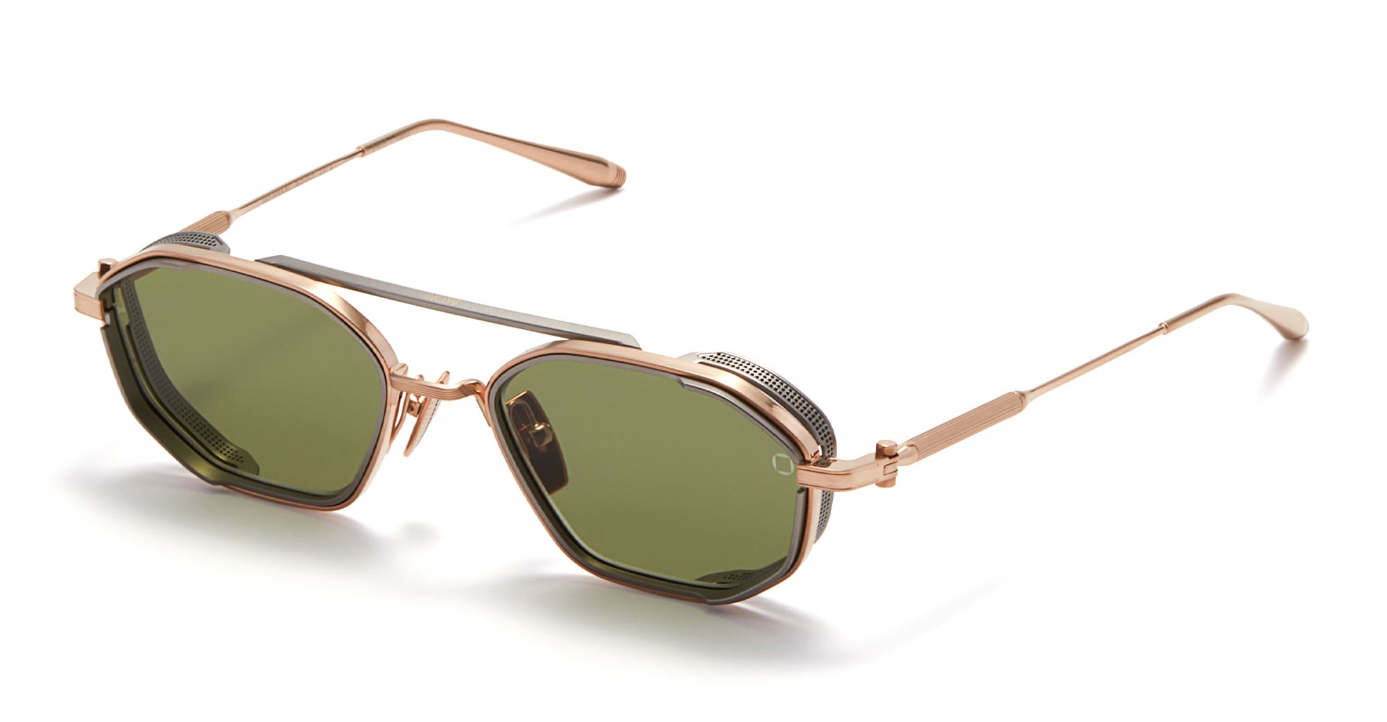 Ottica Mondello Roma - Akoni - AKS-508A-51 - ERIS-TWO - BRUSHED WHITE GOLD / MATTE BLACK - Titanium - shape Octagonal - light gold - EYEWEAR - SUNGLASSES - Uomo,Men - lens olive green - Made In Japan