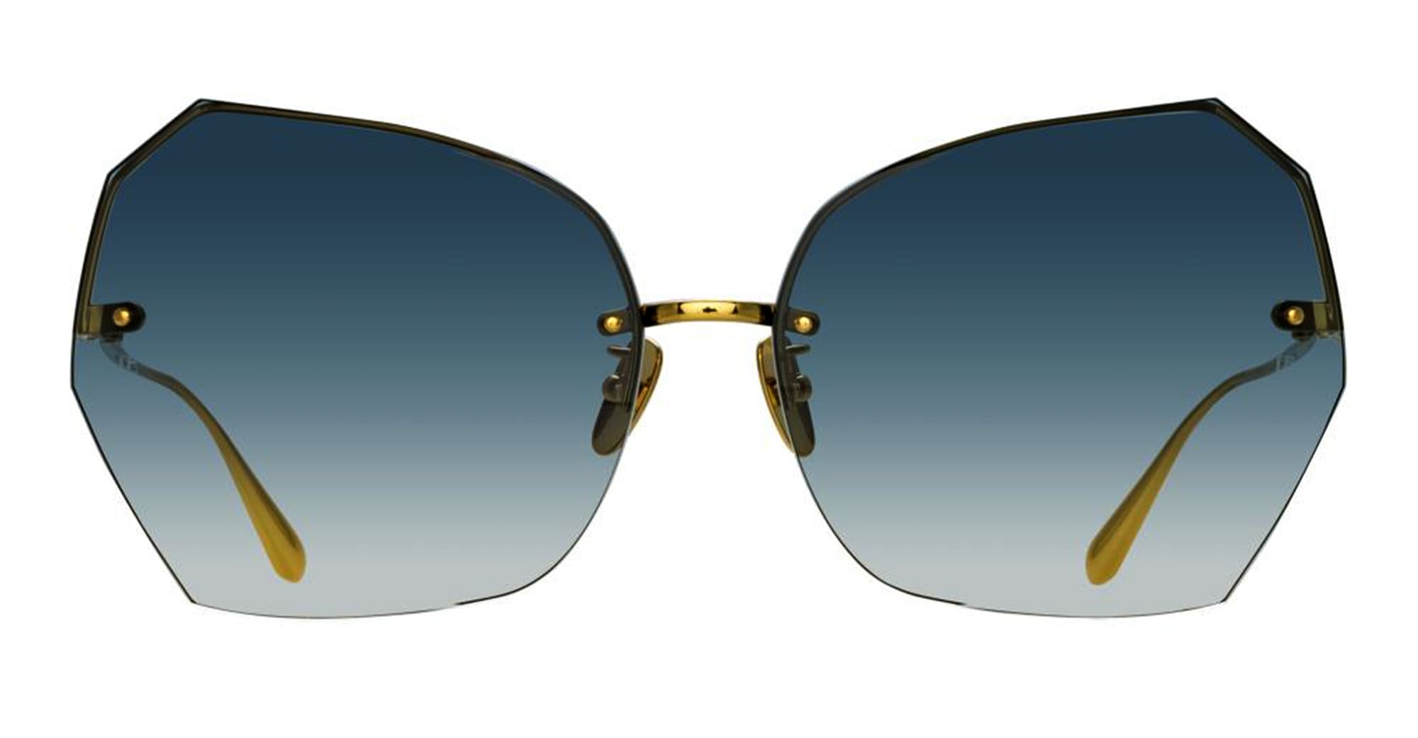 Ottica Mondello Roma - LINDA FARROW - LFL1546C2SUN - LILA - YELLOW GOLD / AQUA - Titanium - shape Butterfly - Gold - EYEWEAR - SUNGLASSES - Donna,Women - lens Gradient blue - Made In Japan