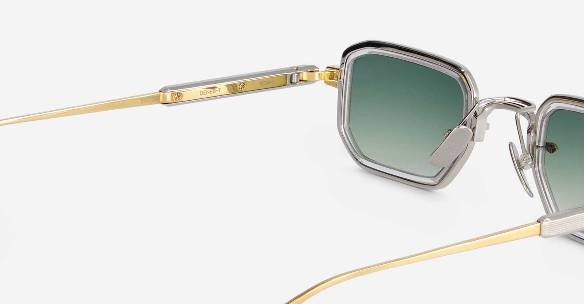 Ottica Mondello Roma - Sato - Deneb-T-YG-P-1 - Deneb-T YG/P-1 - YELLOW GOLD / PLATINUM - Titanium - shape Rectangular - Gold - EYEWEAR - SUNGLASSES - Unisex,Uomo,Donna,Women,Men - lens Gradient green - Made In Japan