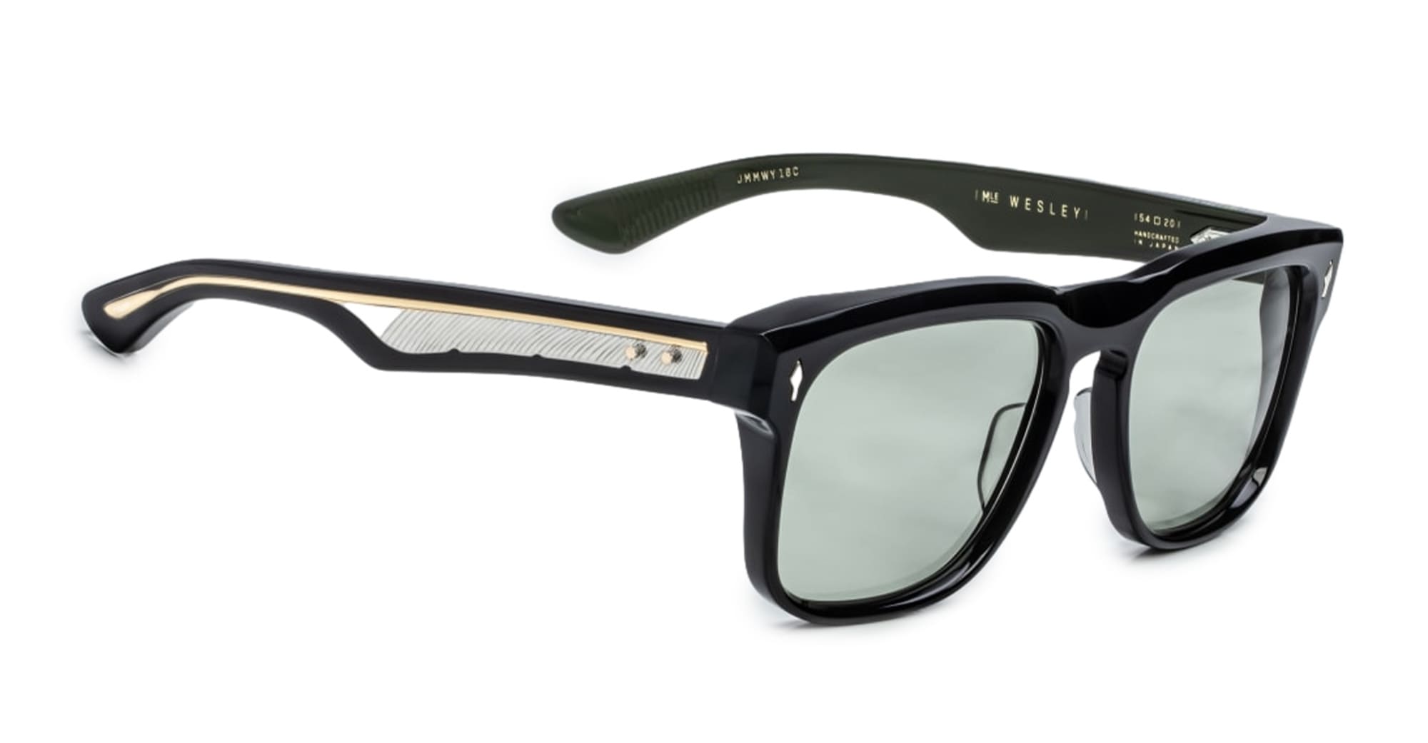 Ottica Mondello Roma - Jacques Marie Mage - JMMWY-16C - WESLEY - COBRA - Acetate - shape Rectangular - Black - EYEWEAR - SUNGLASSES - Uomo,Men - lens light bottle green - Made In Japan