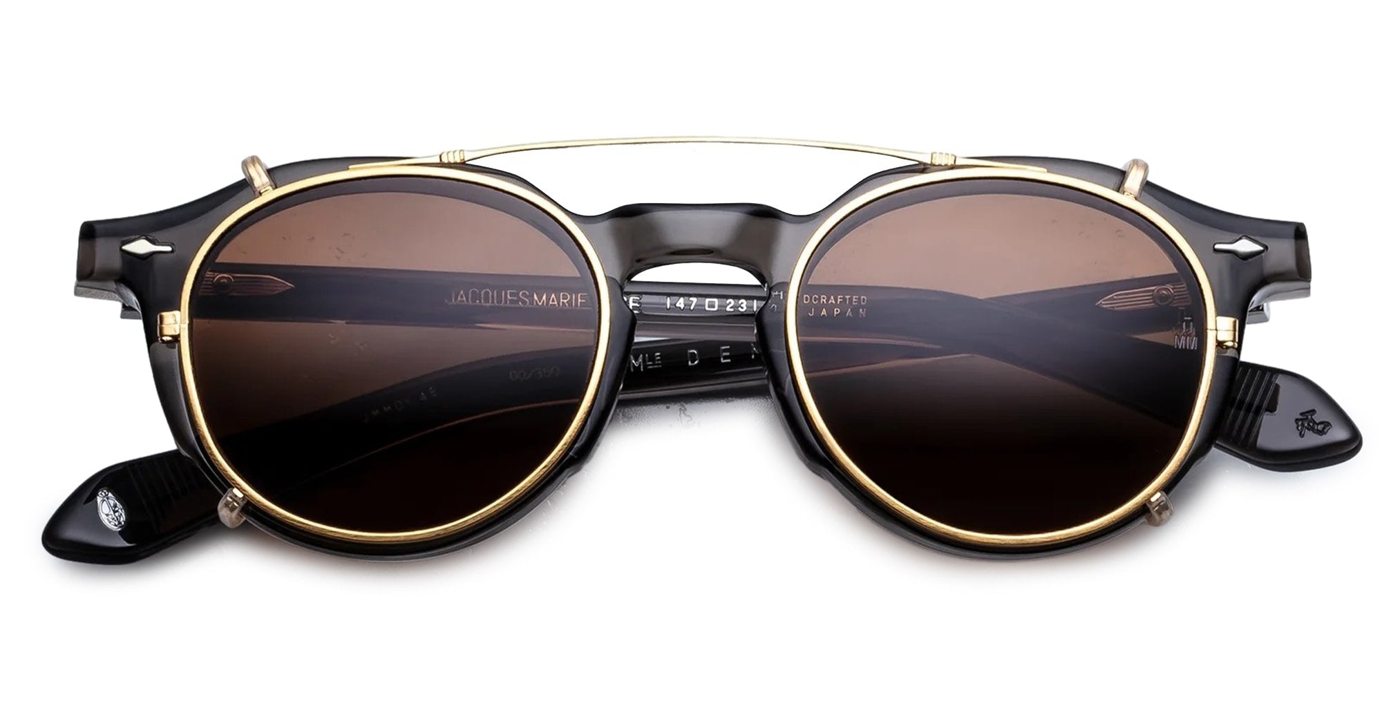 Ottica Mondello Roma - Jacques Marie Mage - JMMDYCP-40 - DEMONCEY CLIP ON - GOLD - Titanium - shape Round - Gold - EYEWEAR - SUNGLASSES - Unisex,Uomo,Donna,Women,Men - lens Brown - Made In Japan