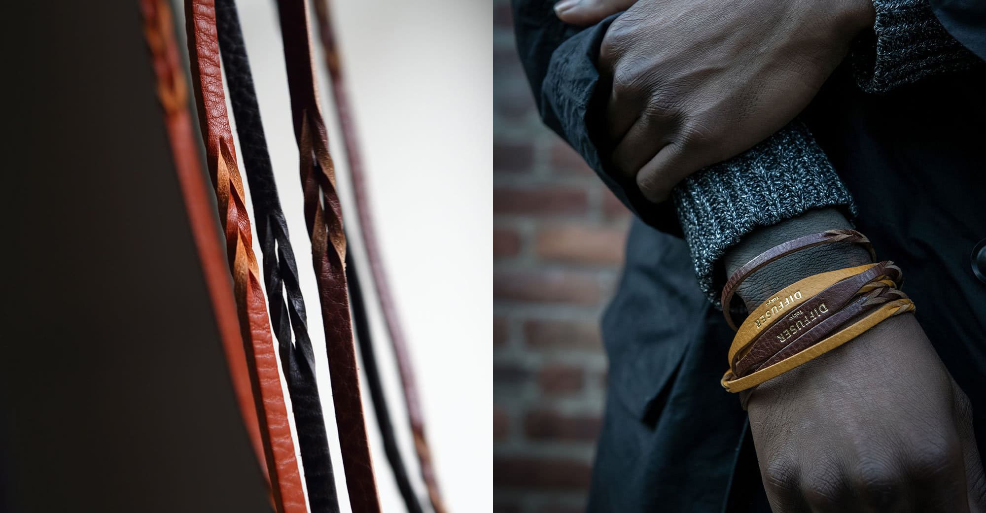Twisted leather soft bracelet cord - orange