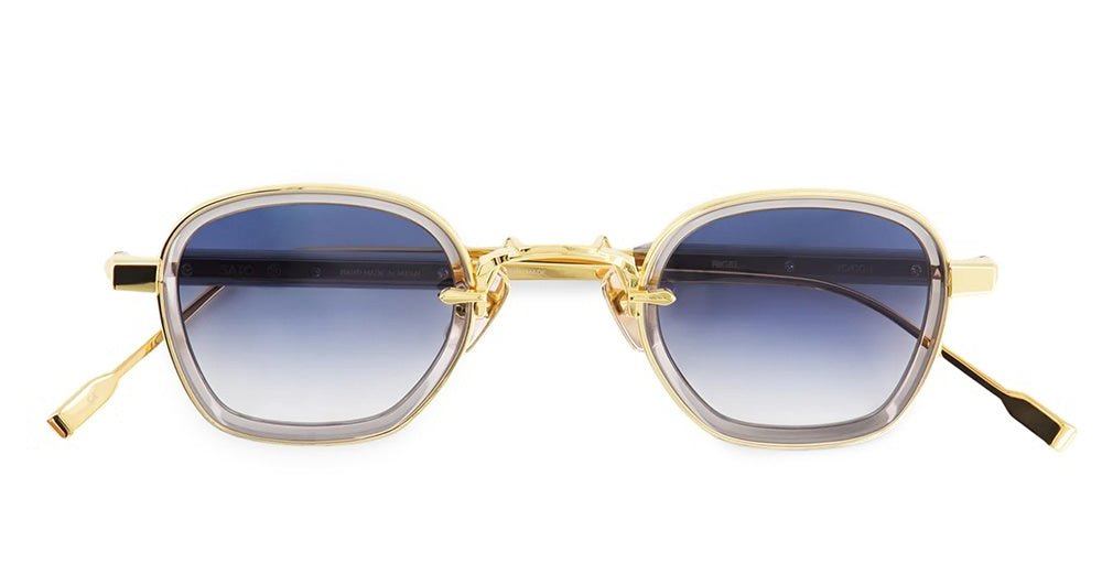 Ottica Mondello Roma - Sato - Rigel-YG-GC-1 - RIGEL - Yellow Gold / Grey Crystal - Acetate, titanium - shape Squared - gold, grey - EYEWEAR - SUNGLASSES - Unisex,Uomo,Donna,Women,Men - lens Gradient blue - Made In Japan