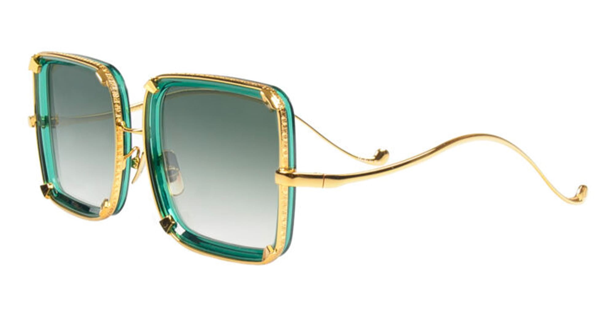 Ottica Mondello Roma - Anna-Karin Karlsson - S201-4505 - WHITE MOON - Emerald - acetate, stainless steel - shape Squared - gold, green - EYEWEAR - SUNGLASSES - Donna,Women - lens Gradient green - Made In Japan