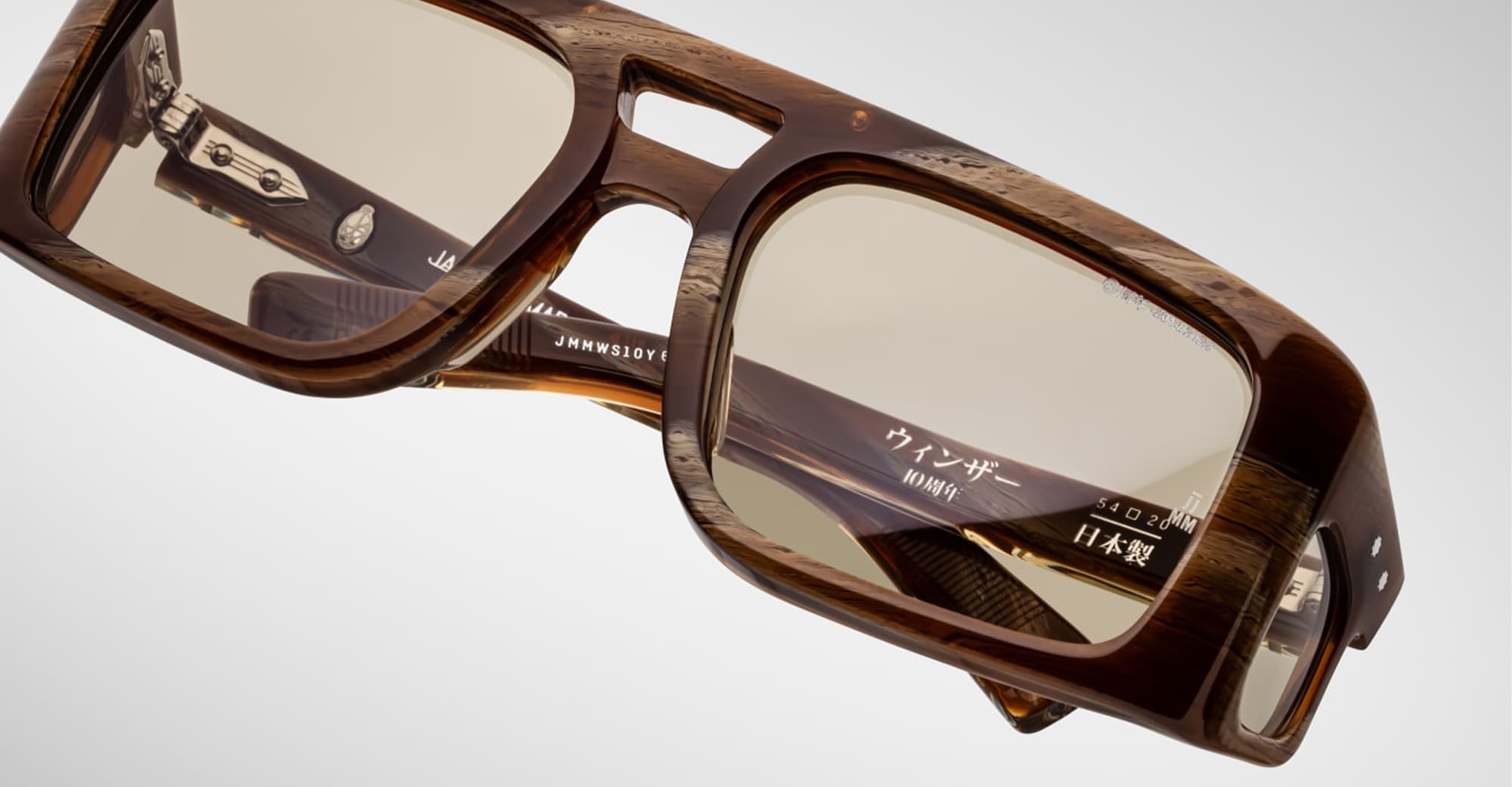 Ottica Mondello Roma - Jacques Marie Mage - JMMWS-10Y6 - DECADE COLLECTION: WINDSOR - BARK HORN - Acetate - shape Rectangular - black, brown - EYEWEAR - SUNGLASSES - Uomo,Men - lens khaki - Made In Japan