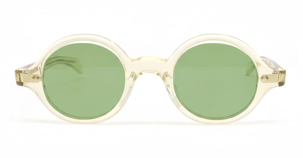 Ottica Mondello Roma - Julius Tart - JTPL-035R-Rivet-2B-GN-30 - ROUND-EYE - CHAMPAGNE / GREEN LENS - Acetate - shape Round - transparent beige - EYEWEAR - SUNGLASSES - Unisex,Uomo,Donna,Women,Men - lens Green - Made In Japan