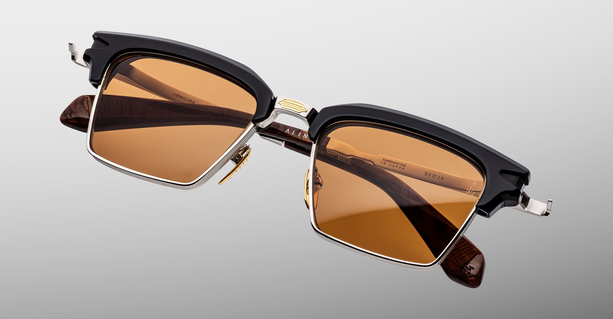 Ottica Mondello Roma - Jacques Marie Mage - JMMIL-10A - ALIN - NOIR X - Acetate, titanium - shape Clubmaster - Black - EYEWEAR - SUNGLASSES - Unisex,Uomo,Donna,Women,Men - lens orange - Made In Japan