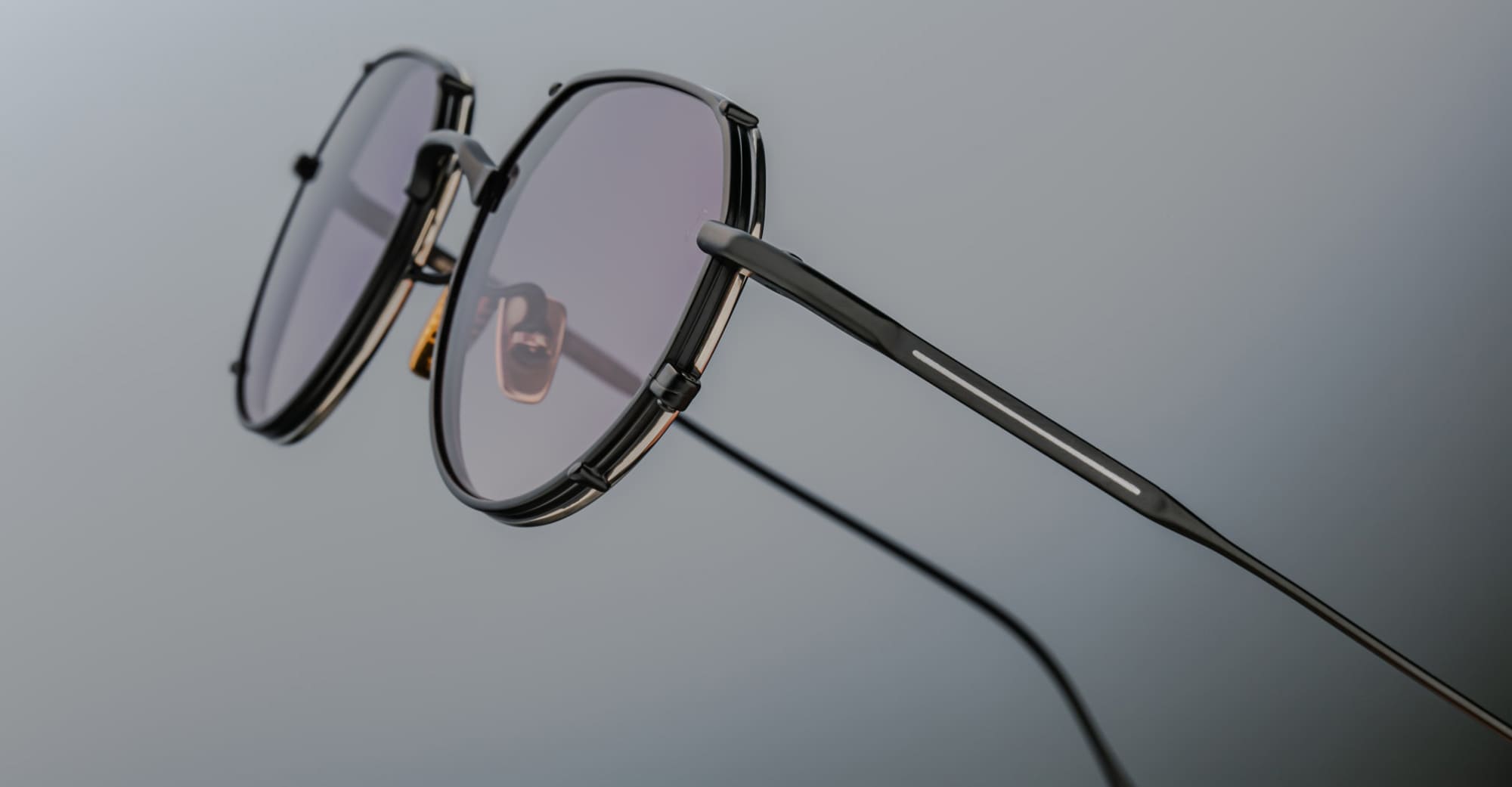 Ottica Mondello Roma - Jacques Marie Mage - JMMTN-12K - HARTANA - BLACKBERRY  - Titanium - shape Round - Black - EYEWEAR - EYEGLASSES - Uomo,Men - lens purple gradient - Made In Japan