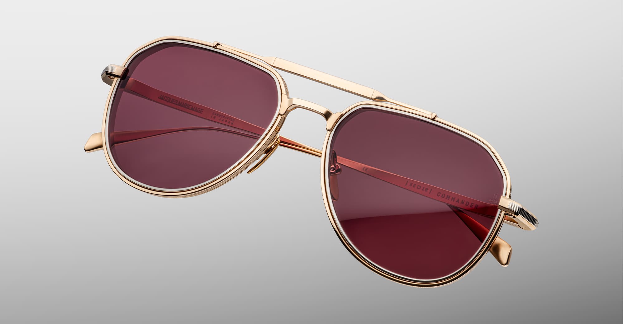 Ottica Mondello Roma - Jacques Marie Mage - JMMMD-22 - COMMANDER - CHAMPAGNE - Titanium - shape Pilot - Gold - EYEWEAR - SUNGLASSES - Unisex,Uomo,Donna,Women,Men - lens burgundy - Made In Japan