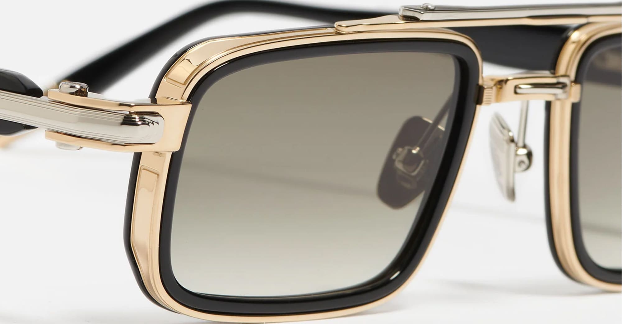 Ottica Mondello Roma - John Dalia - DANE-C409 - DANE - C409 Shiny Black / Yellow Gold / Platine  - titanium, acetate - shape Rectangular - gold, black - EYEWEAR - SUNGLASSES - Unisex,Uomo,Donna,Women,Men - lens Gradient green - Made In France
