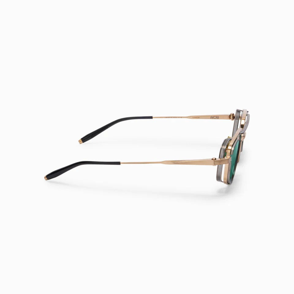 Ottica Mondello Roma - Akoni - AKS-534A-55 - ATLANTIS - BRUSHED 12K GOLD - Titanium - shape Navigator - Gold - EYEWEAR - SUNGLASSES - Unisex,Uomo,Donna,Women,Men - lens Green - Made In Japan