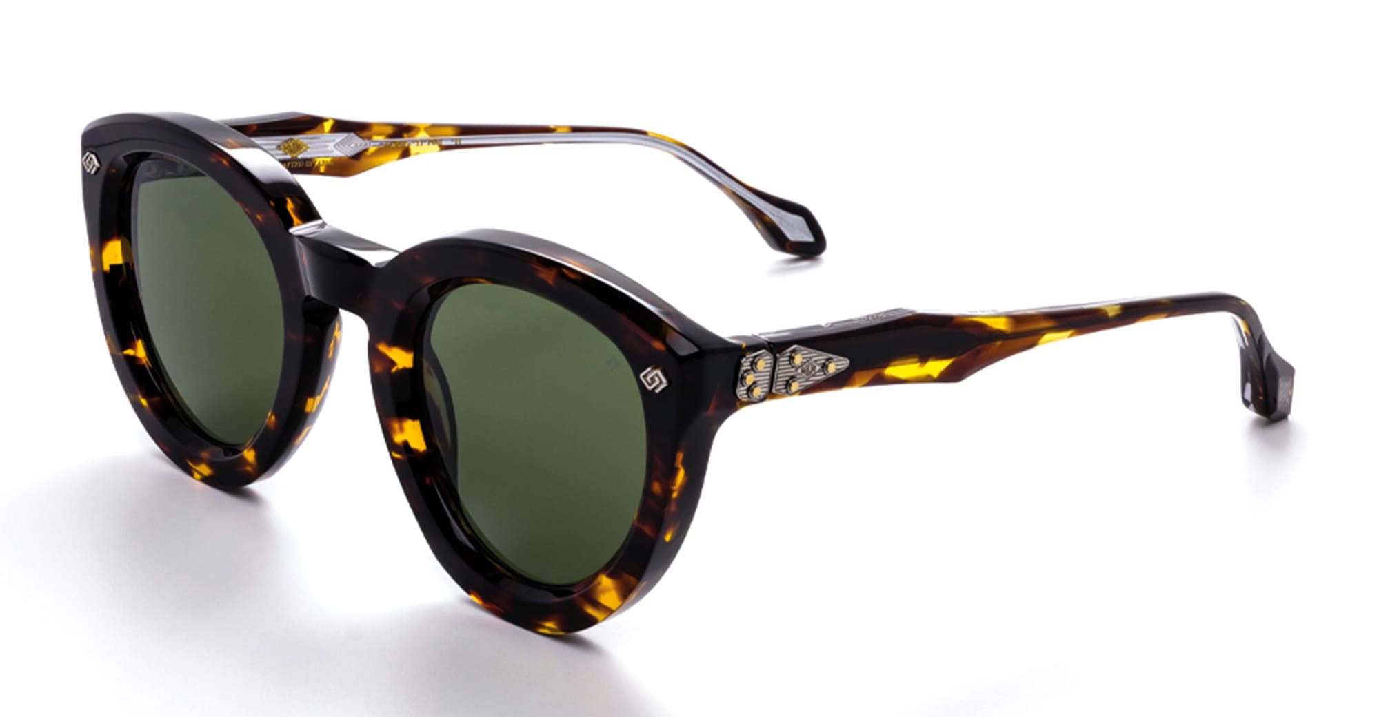  18k gold plated - Acetate, titanium - shape Panto - Tortoise - EYEWEAR - SUNGLASSES - Unisex,Uomo,Donna,Women,Men - lens Green - Made In Japan
