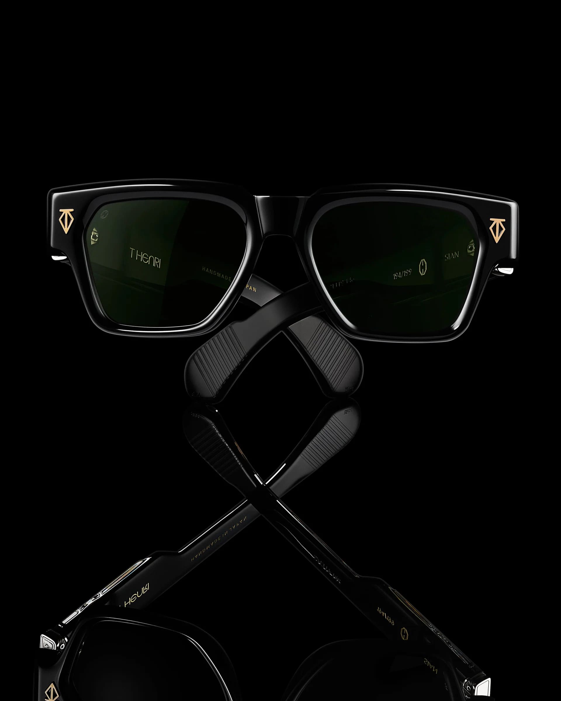 Ottica Mondello Roma - T HENRI - SIAA - SIAN - ASTEROID - Acetate - shape Squared - Black - EYEWEAR - SUNGLASSES - Unisex,Uomo,Donna,Women,Men - lens Gradient green - Made In Japan