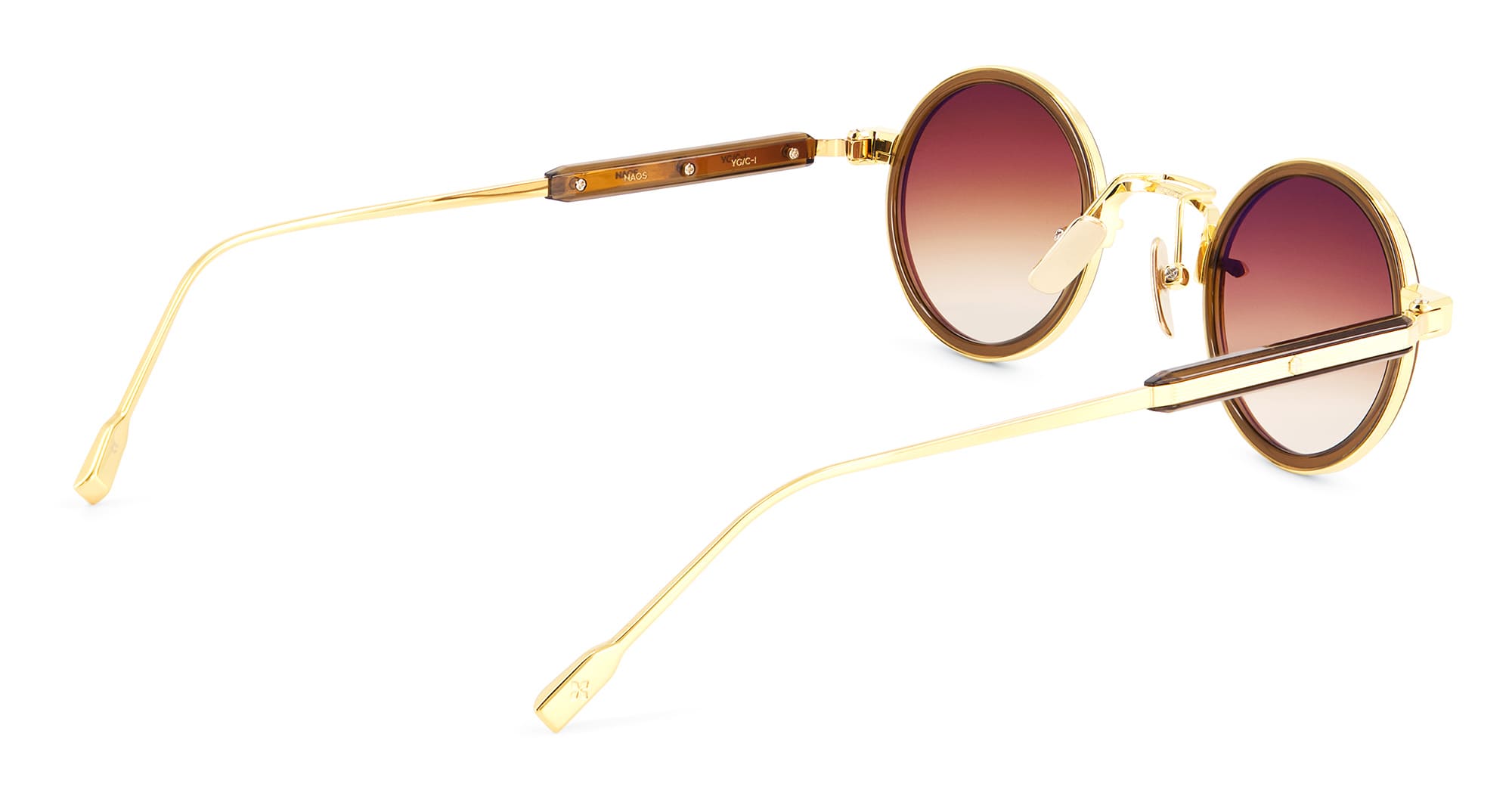 Ottica Mondello Roma - Sato - Naos-YG-C-1 - NAOS - YELLOW GOLD / CHOCOLATE - titanium, acetate - shape Round - Gold, brown - EYEWEAR - SUNGLASSES - Unisex,Uomo,Donna,Women,Men - lens Gradient brown - Made In Japan