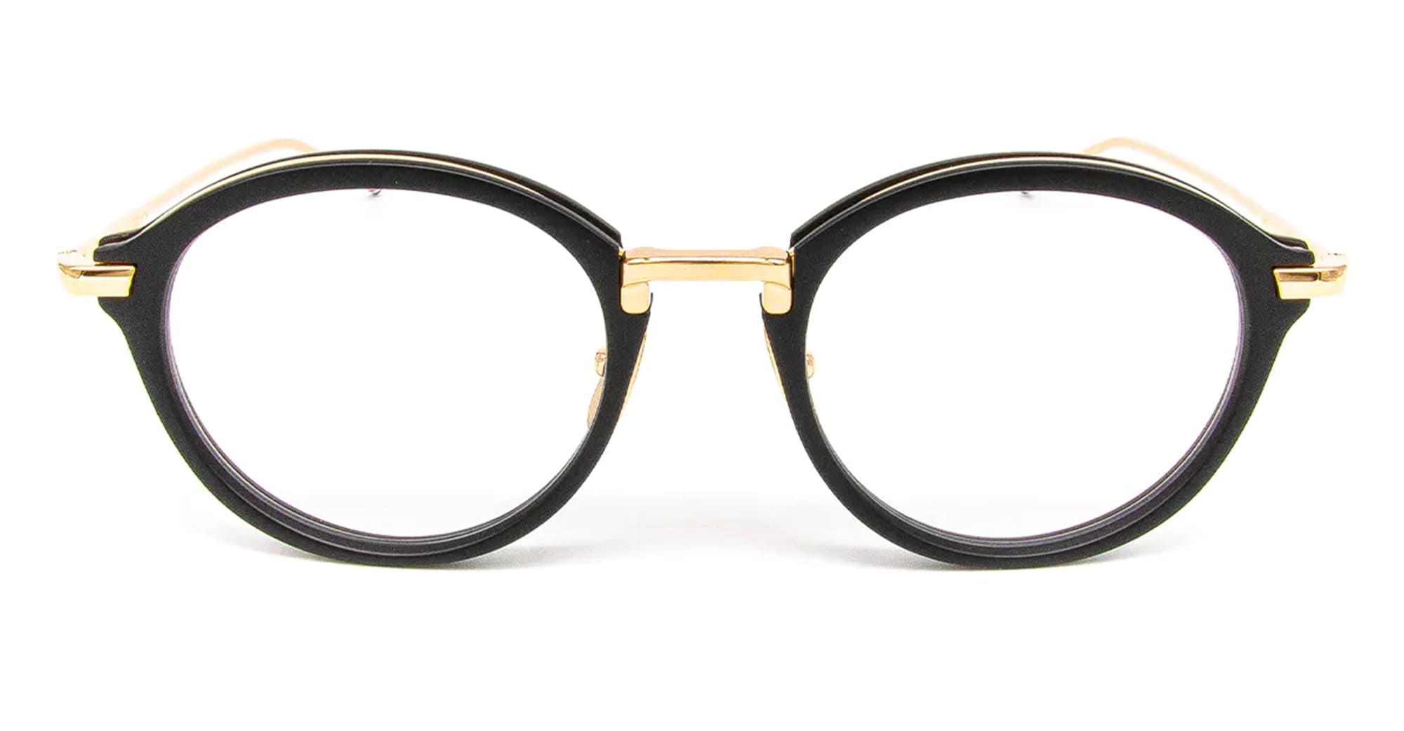 Ottica Mondello Roma - Thom Browne - UEO011A-G0003-005-49 - ROUND - MATTE BLACK / GOLD RX - Acetate, titanium - shape Round - Black - EYEWEAR - EYEGLASSES - Unisex,Uomo,Donna,Women,Men - lens Clear - Made In Japan