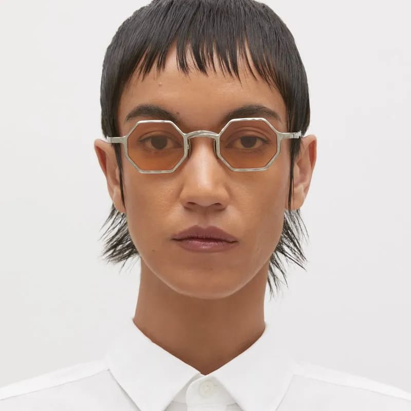 Ottica Mondello Roma - Kuboraum - KRSZ19SO0000002R - MASK Z19 SO - SILVER / ORANGE LENS - metal, acetate - shape Hexagonal - Silver - EYEWEAR - SUNGLASSES - Unisex,Uomo,Donna,Women,Men - lens orange - Made In Italy