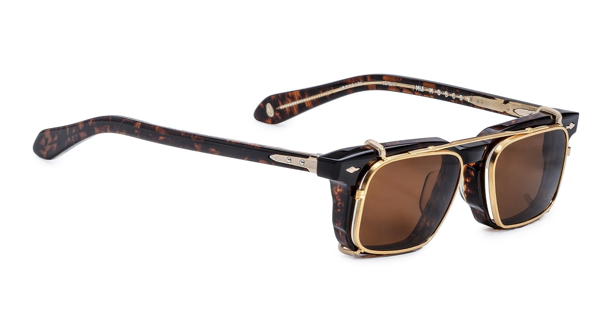 Ottica Mondello Roma - Jacques Marie Mage - JMMMSCP-40 - MOSCOVA CLIP ON - GOLD - Titanium - shape Rectangular - Gold - EYEWEAR - SUNGLASSES - Unisex,Uomo,Donna,Women,Men - lens Brown - Made In Japan