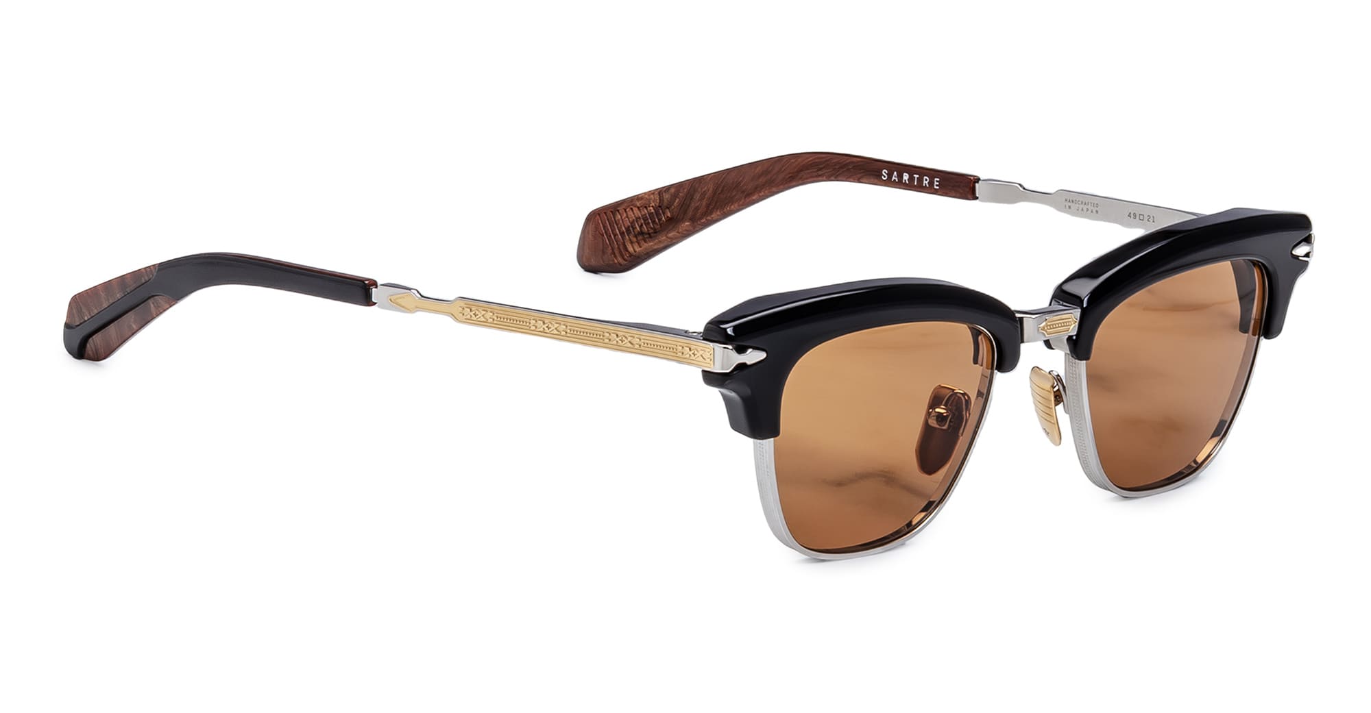 Ottica Mondello Roma - Jacques Marie Mage - JMMSA-10A - SARTRE - NOIR X (ORIGINAL VERSION) - Acetate, titanium - shape Clubmaster - black, brown - EYEWEAR - SUNGLASSES - Unisex,Uomo,Donna,Women,Men - lens Clear - Made In Japan