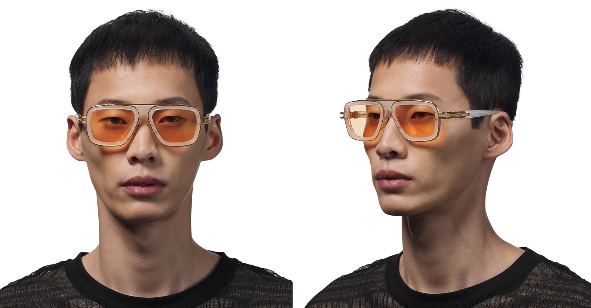 Ottica Mondello Roma - DITA - DTS403-A-06 - LXN-EVO - WHITE SWIRL / YELLOW GOLD - titanium, acetate - shape Navigator - white, gold - EYEWEAR - SUNGLASSES - Uomo,Men - lens orange - Made In Japan