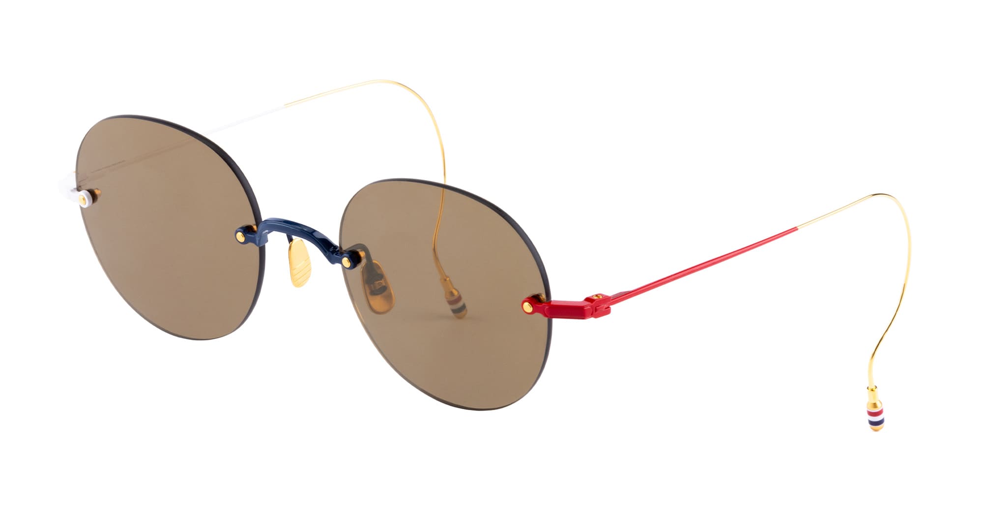 Ottica Mondello Roma - Thom Browne - UES938A-G0001-964-54 - RIMLESS OVERSIZED - NAVY / RED / WHITE - Titanium - shape Round - blue - EYEWEAR - SUNGLASSES - Uomo,Men - lens Brown - Made In Japan