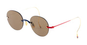 Ottica Mondello Roma - Thom Browne - UES938A-G0001-964-54 - RIMLESS OVERSIZED - NAVY / RED / WHITE - Titanium - shape Round - blue - EYEWEAR - SUNGLASSES - Uomo,Men - lens Brown - Made In Japan