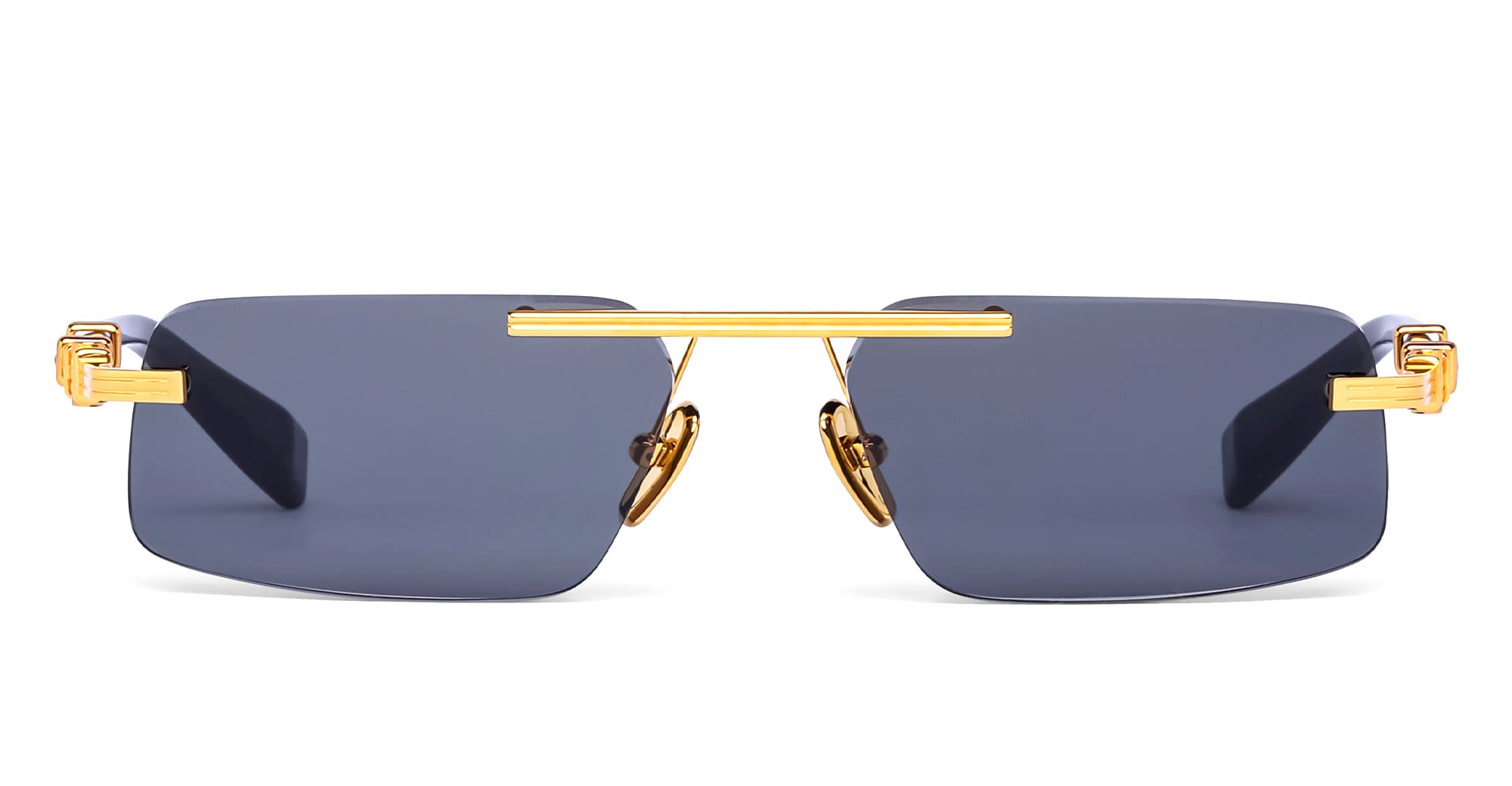  BLACK - Titanium - shape Rectangular - gold, black - EYEWEAR - SUNGLASSES - Unisex,Uomo,Donna,Women,Men - lens Grey - Made In Japan
