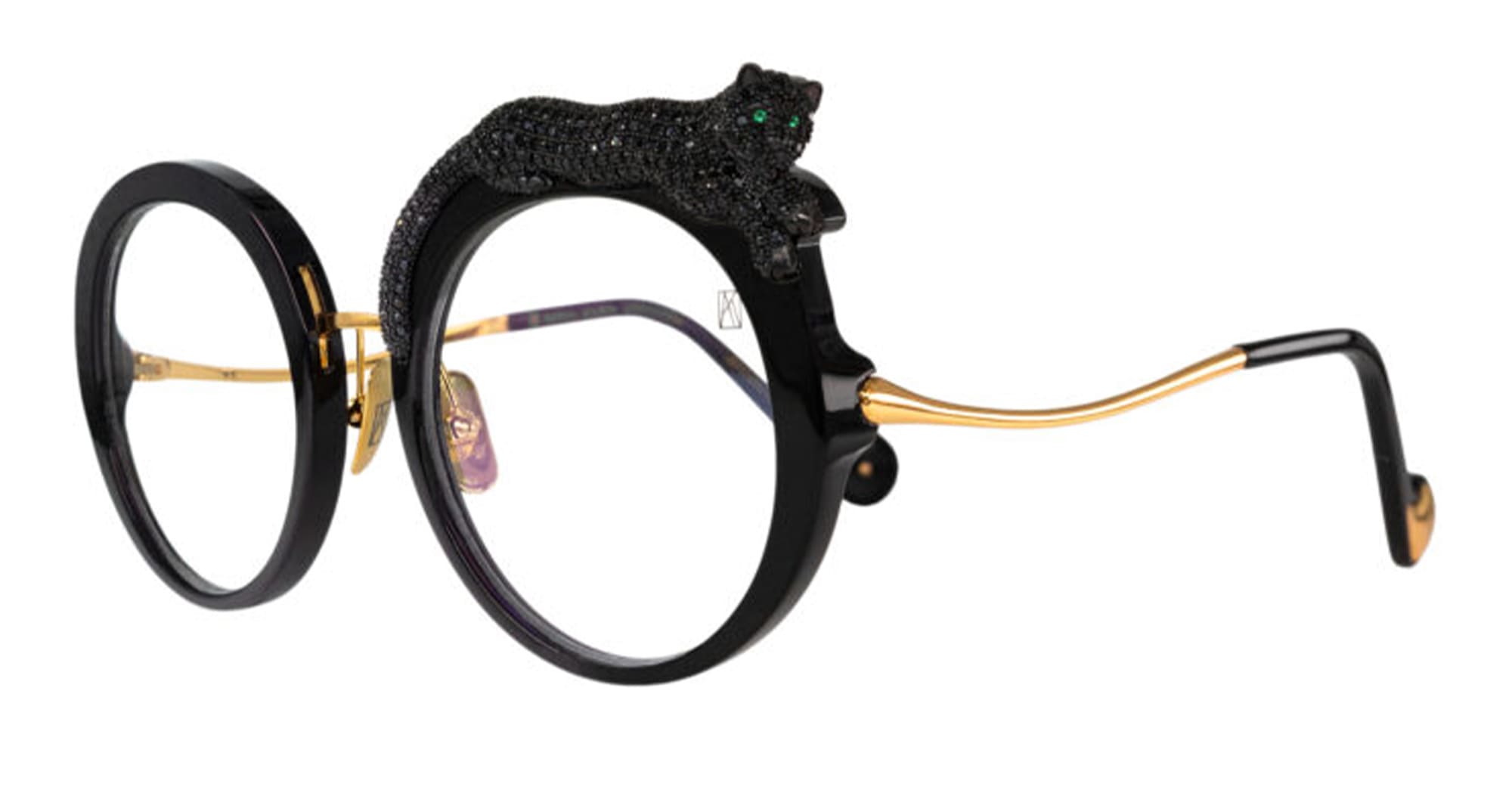 Ottica Mondello Roma - Anna-Karin Karlsson - 0242-8403 - ROSE ET LE ROUE - Black Crystal RX - acetate, stainless steel - shape Round - Black, gold - EYEWEAR - EYEGLASSES - Donna,Women - lens Clear - Made In Japan