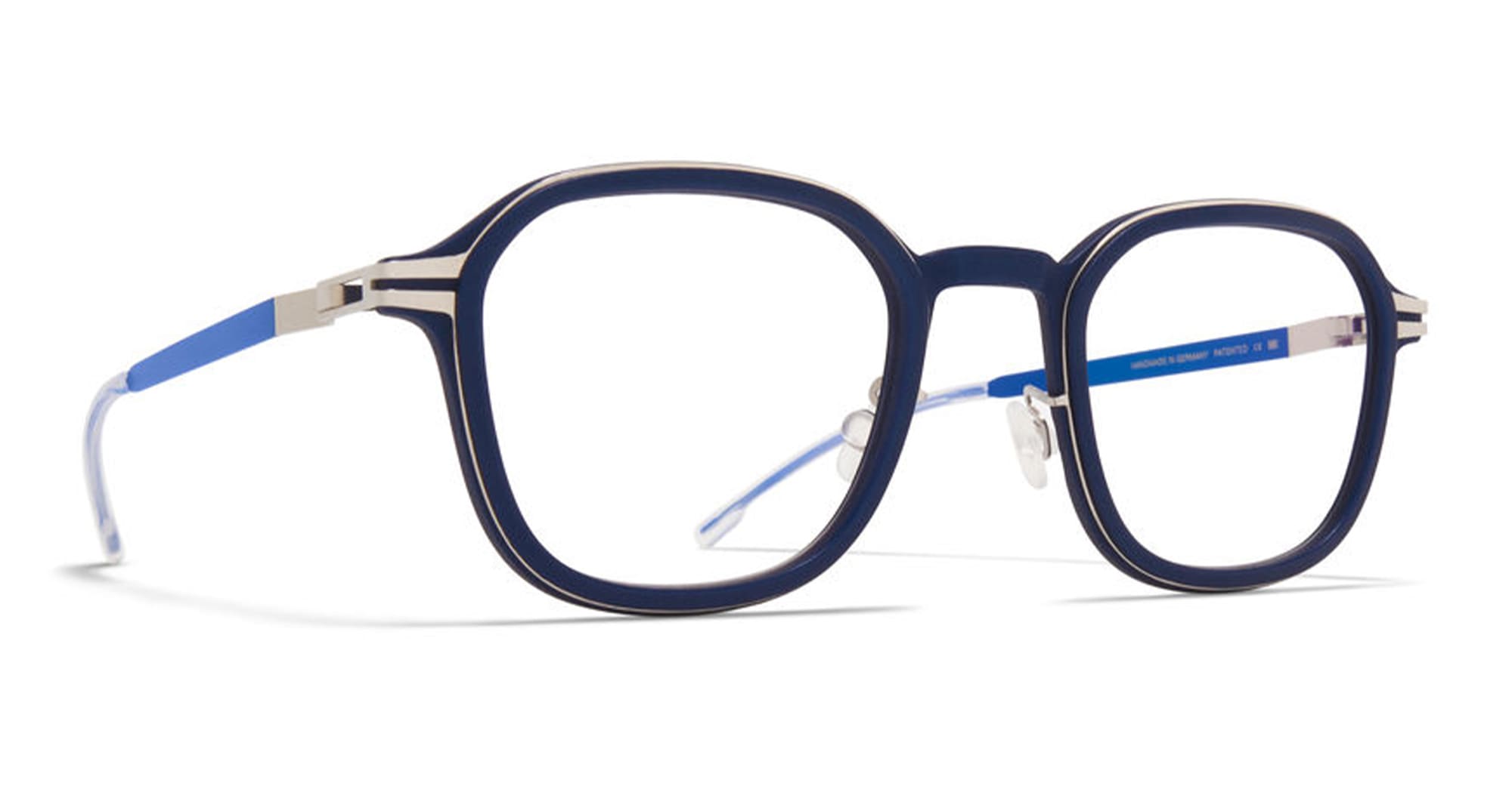  Shiny Silver RX - stainless steel - shape Squared - Blue Navy - EYEWEAR - EYEGLASSES - Unisex,Uomo,Donna,Women,Men - lens Clear - Made In Germany
