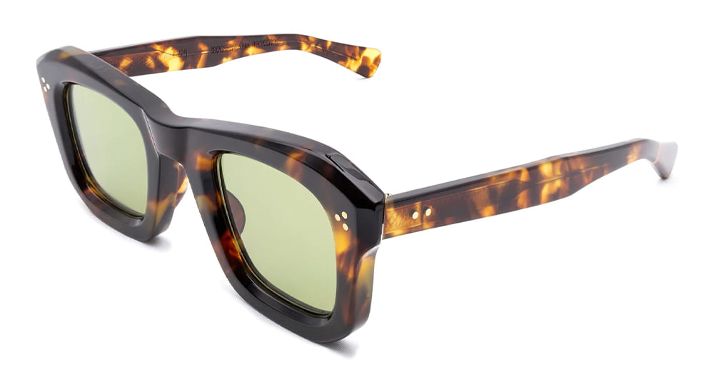  GREEN LENS - Acetate - shape Squared - Tortoise - EYEWEAR - SUNGLASSES - Unisex,Uomo,Donna,Women,Men - lens Green - Made In Japan