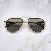 Ottica Mondello Roma - Cutler and Gross - GFLE-025-57-01 - THE GREAT FROG - TRIUMPH - GOLD / BLACK - Titanium - shape Aviator - Black, gold - EYEWEAR - SUNGLASSES - Uomo,Men - lens Grey - Made In Italy