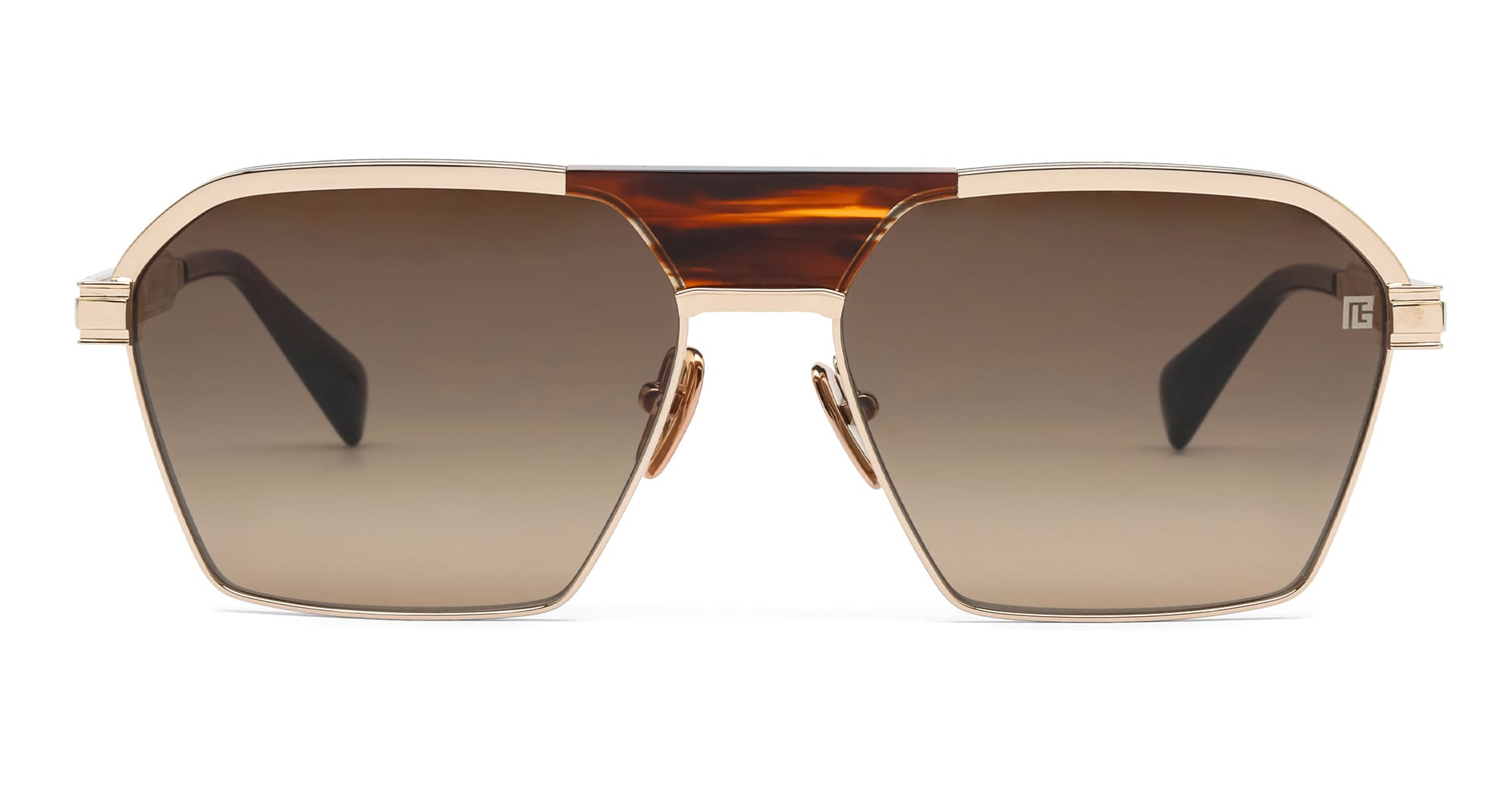 Ottica Mondello Roma - Balmain - BPS-177C-60 - SERGEANT - 12K GOLD / BROWN SWIRL - Acetate, titanium - shape Navigator - brown, gold - EYEWEAR - SUNGLASSES - Unisex,Uomo,Donna,Women,Men - lens Gradient brown - Made In Japan