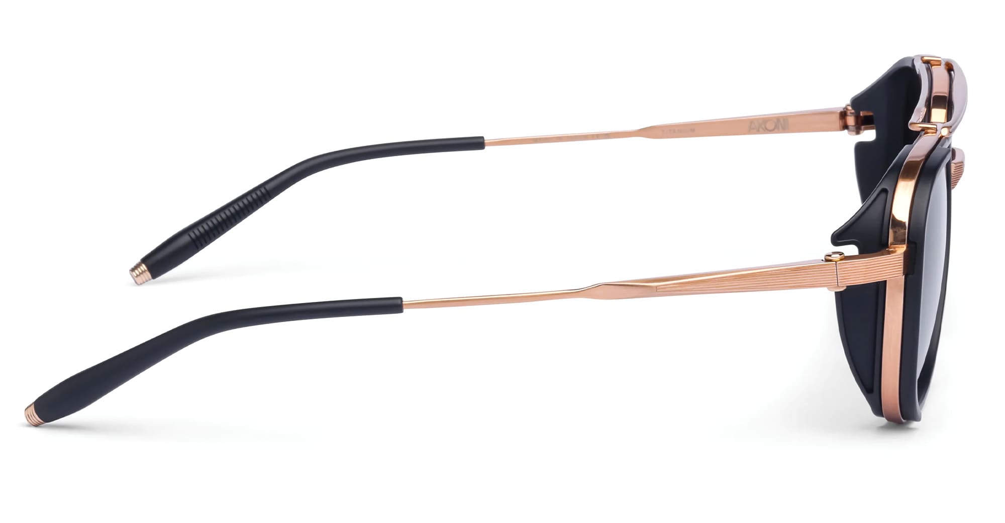 Ottica Mondello Roma - Akoni - AKS-525A-54 - SPITZER - BRUSHED ROSE GOLD/ MATTE BLACK - titanium, acetate - shape Aviator - rose gold, black - EYEWEAR - SUNGLASSES - Unisex,Uomo,Donna,Women,Men - lens Gradient grey - Made In Japan