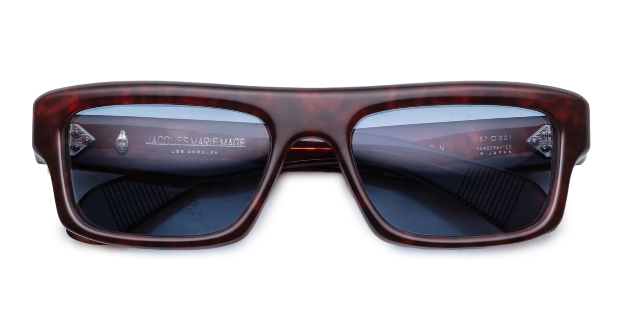 Ottica Mondello Roma - Jacques Marie Mage - JMMVNX- 7U - CLEAVON 57 - BRECCIA - Acetate - shape Rectangular - Havana - EYEWEAR - SUNGLASSES - Uomo,Men - lens Blue - Made In Japan