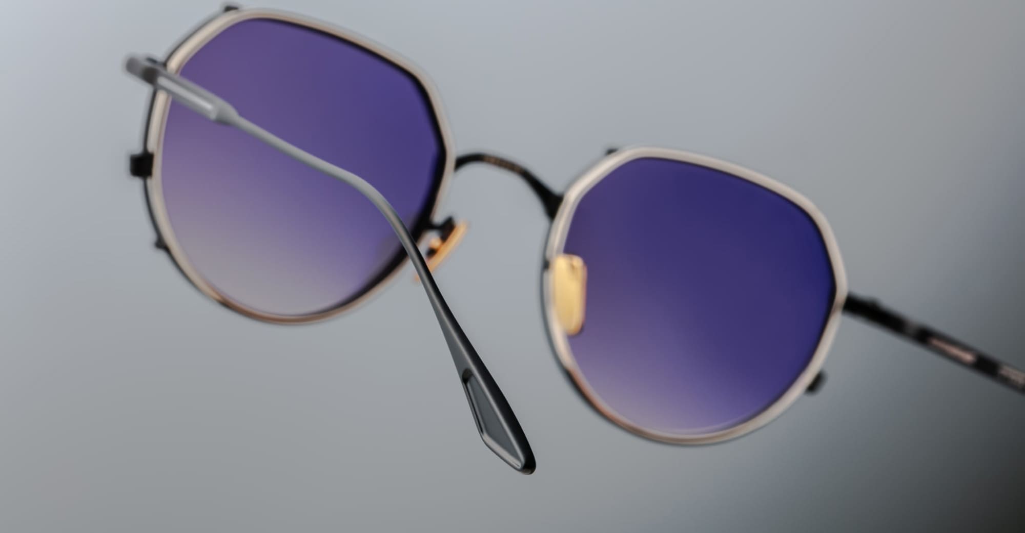 Ottica Mondello Roma - Jacques Marie Mage - JMMTN-12K - HARTANA - BLACKBERRY  - Titanium - shape Round - Black - EYEWEAR - EYEGLASSES - Uomo,Men - lens purple gradient - Made In Japan