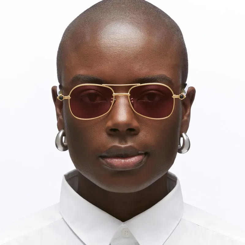 Ottica Mondello Roma - Kuboraum - KRSP75GDM00000FK - MASK P75 GDM - GOLD - metal, acetate - shape Pilot - Gold - EYEWEAR - SUNGLASSES - Unisex,Uomo,Donna,Women,Men - lens Pink - Made In Italy