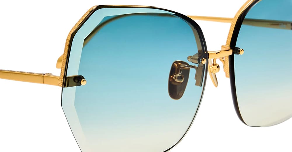 Ottica Mondello Roma - LINDA FARROW - LFL1546C2SUN - LILA - YELLOW GOLD / AQUA - Titanium - shape Butterfly - Gold - EYEWEAR - SUNGLASSES - Donna,Women - lens Gradient blue - Made In Japan