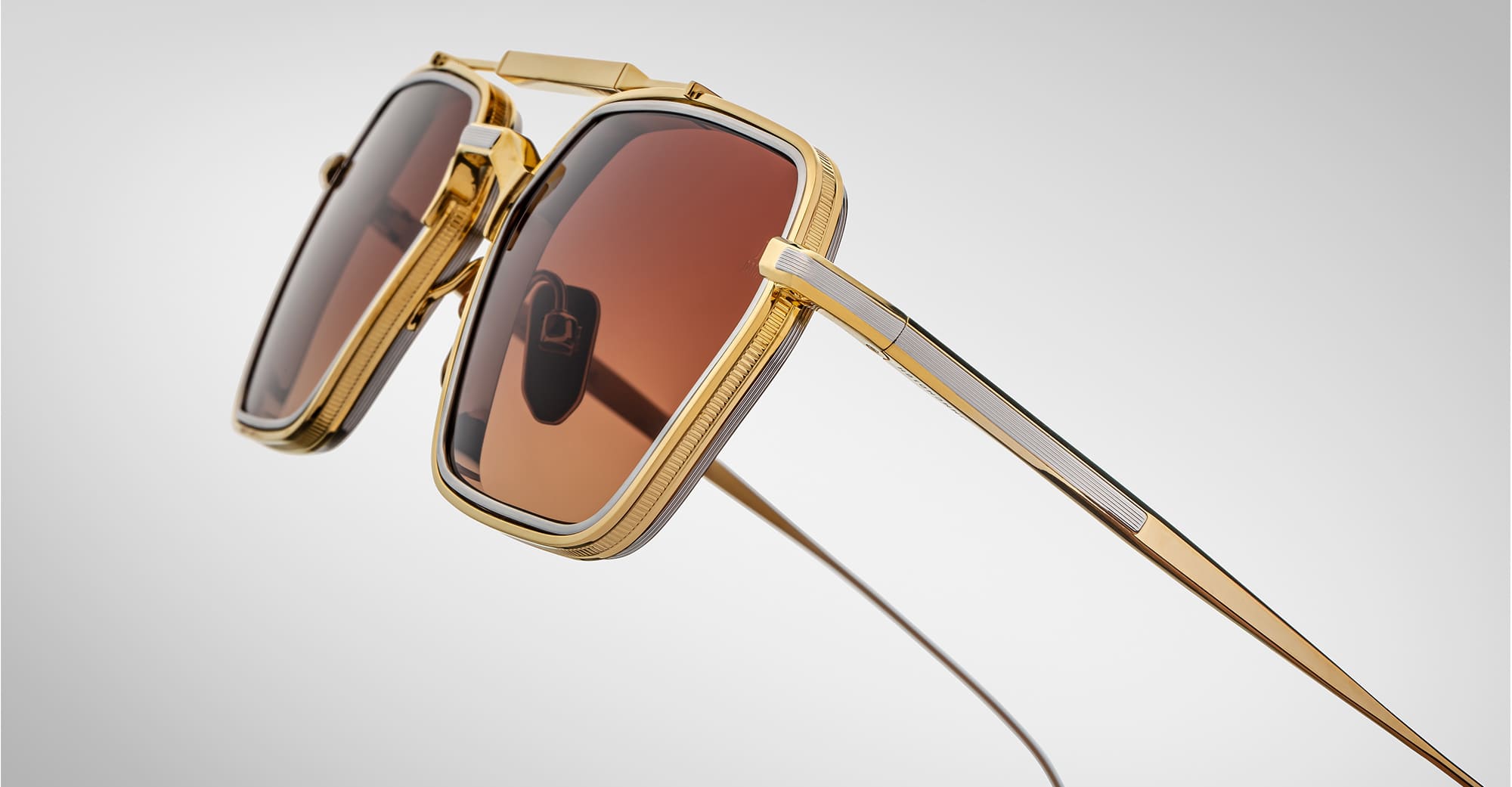 Ottica Mondello Roma - Jacques Marie Mage - JMMCMD-16H - COMMODORE - ROMA - Titanium - shape Squared - Gold - EYEWEAR - SUNGLASSES - Unisex,Uomo,Donna,Women,Men - lens Gradient brown - Made In Japan