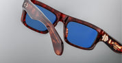 Ottica Mondello Roma - Jacques Marie Mage - JMMVNX- 7U - CLEAVON 57 - BRECCIA - Acetate - shape Rectangular - Havana - EYEWEAR - SUNGLASSES - Uomo,Men - lens Blue - Made In Japan