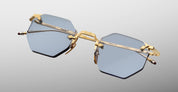 Ottica Mondello Roma - Jacques Marie Mage - JMMEO-19H - EL DORADO - CIEL - beta titanium - shape Octagonal - Gold - EYEWEAR - SUNGLASSES - Unisex,Uomo,Donna,Women,Men - lens Blue - Made In Japan