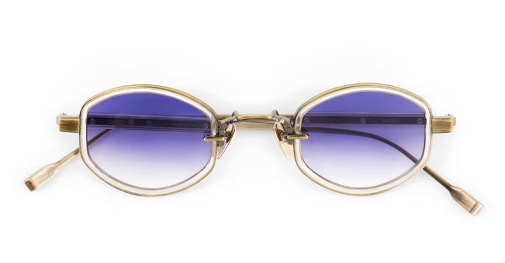 Ottica Mondello Roma - Sato - Mirac-AG-HC-1 - MIRAC - Antique Gold / Honey Crystal - Acetate, titanium - shape Oval - Gold - EYEWEAR - SUNGLASSES - Unisex,Uomo,Donna,Women,Men - lens Gradient blue - Made In Japan